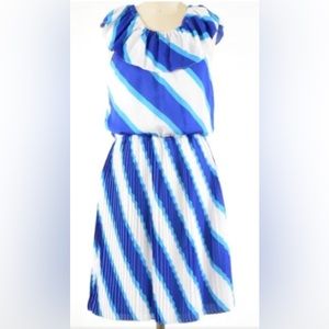 Lilly Pulitzer Blue/White Stripes Pleated Off-Shoulder Dress